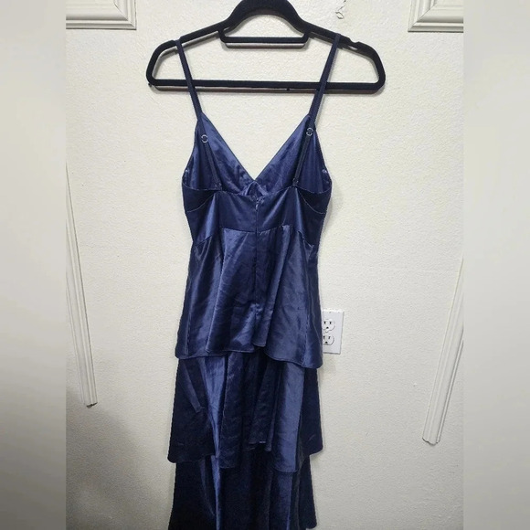 Lulus Going with Elegance Navy Blue Satin Tiered Gown Wedding Party Guest Formal - Picture 10 of 11